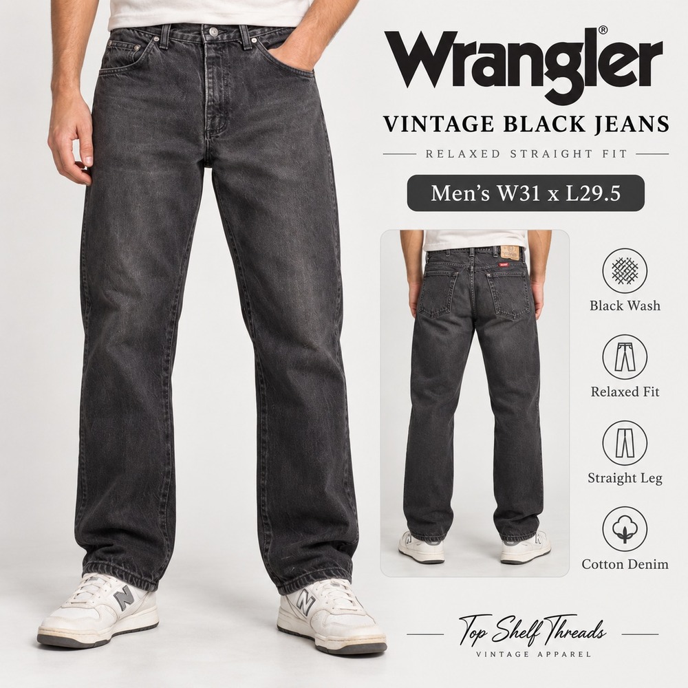 VTG Wrangler Jeans Men W34 L30 Black Made USA Straight Leg High Rise 100% Cotton
